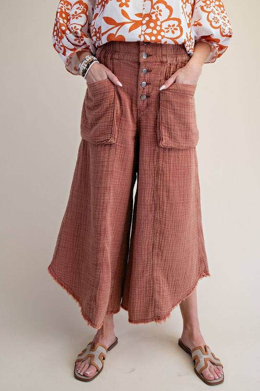 WASHED COTTON GAUZE PALAZZO PANTS