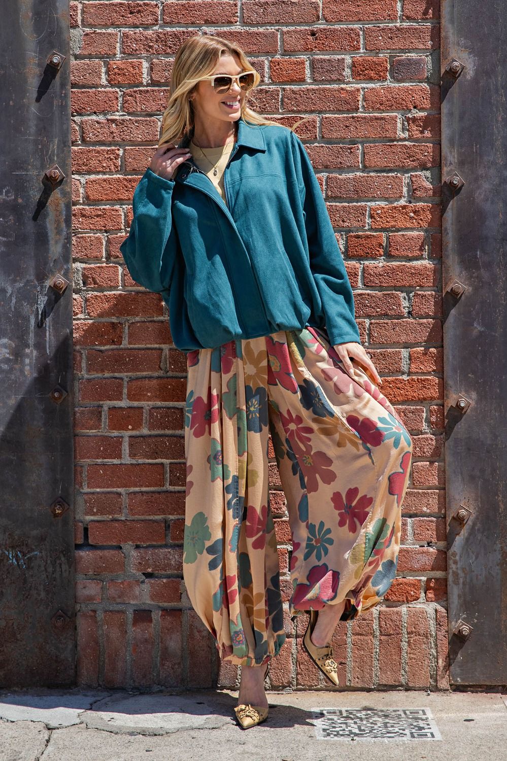PRINTED WASHED SATIN ALADDIN PANTS