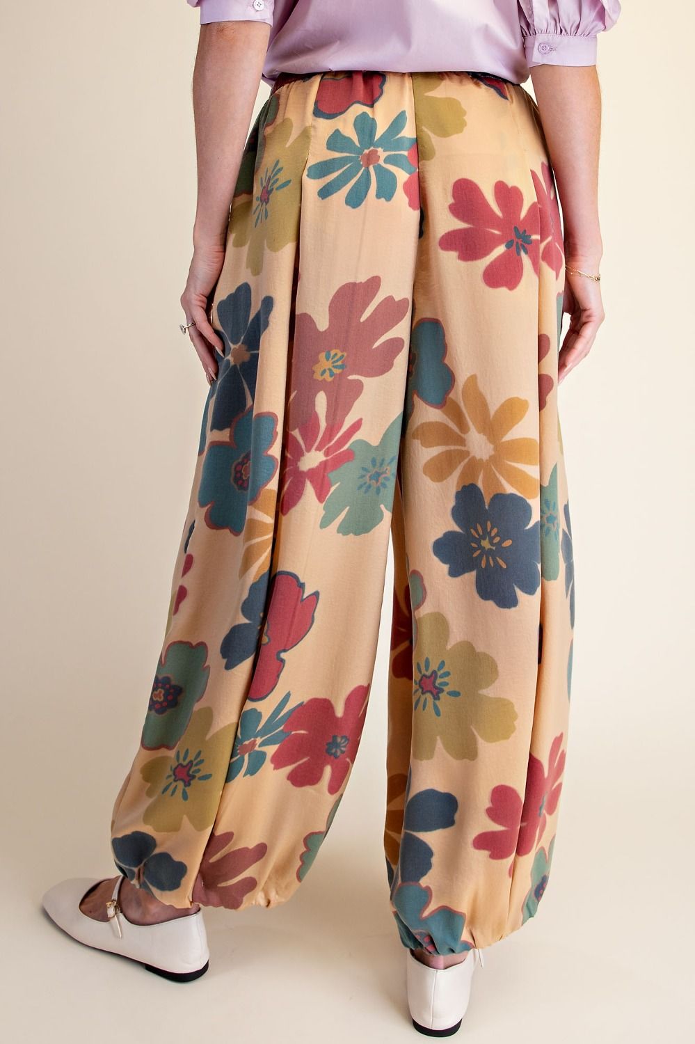 PRINTED WASHED SATIN ALADDIN PANTS