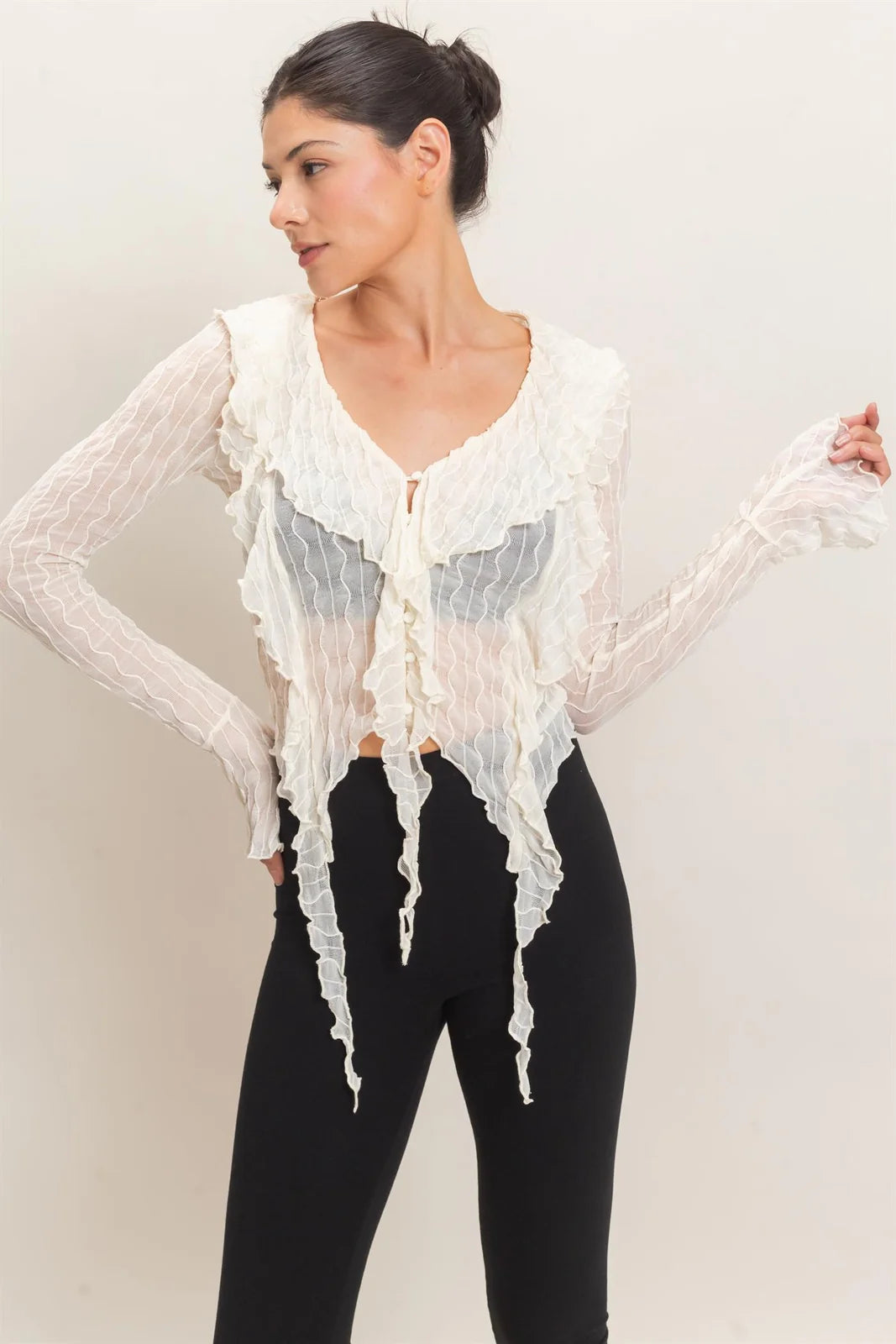 TEXTURED V-NECK TOP