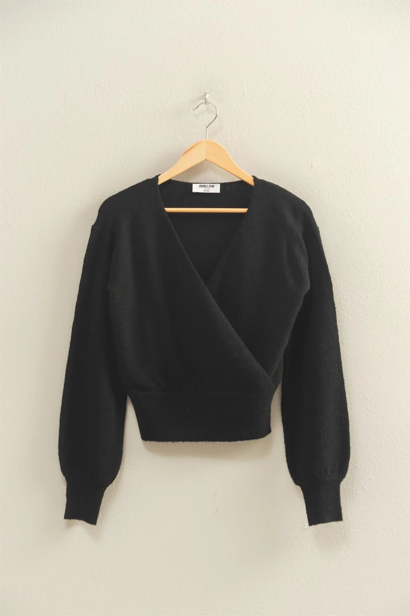 V NECK OVERLAP FRONT KNIT SWEATER