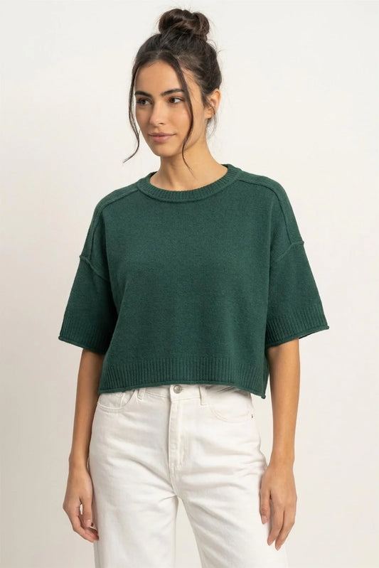 SEAM DETAIL SHORT SLEEVE KNIT TOP