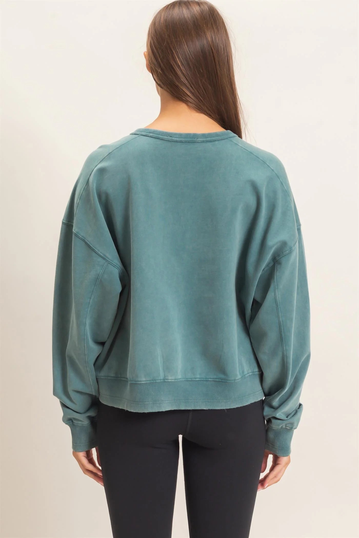 ACID WASH SEAM DETAIL CREW NECK SWEATSHIRT