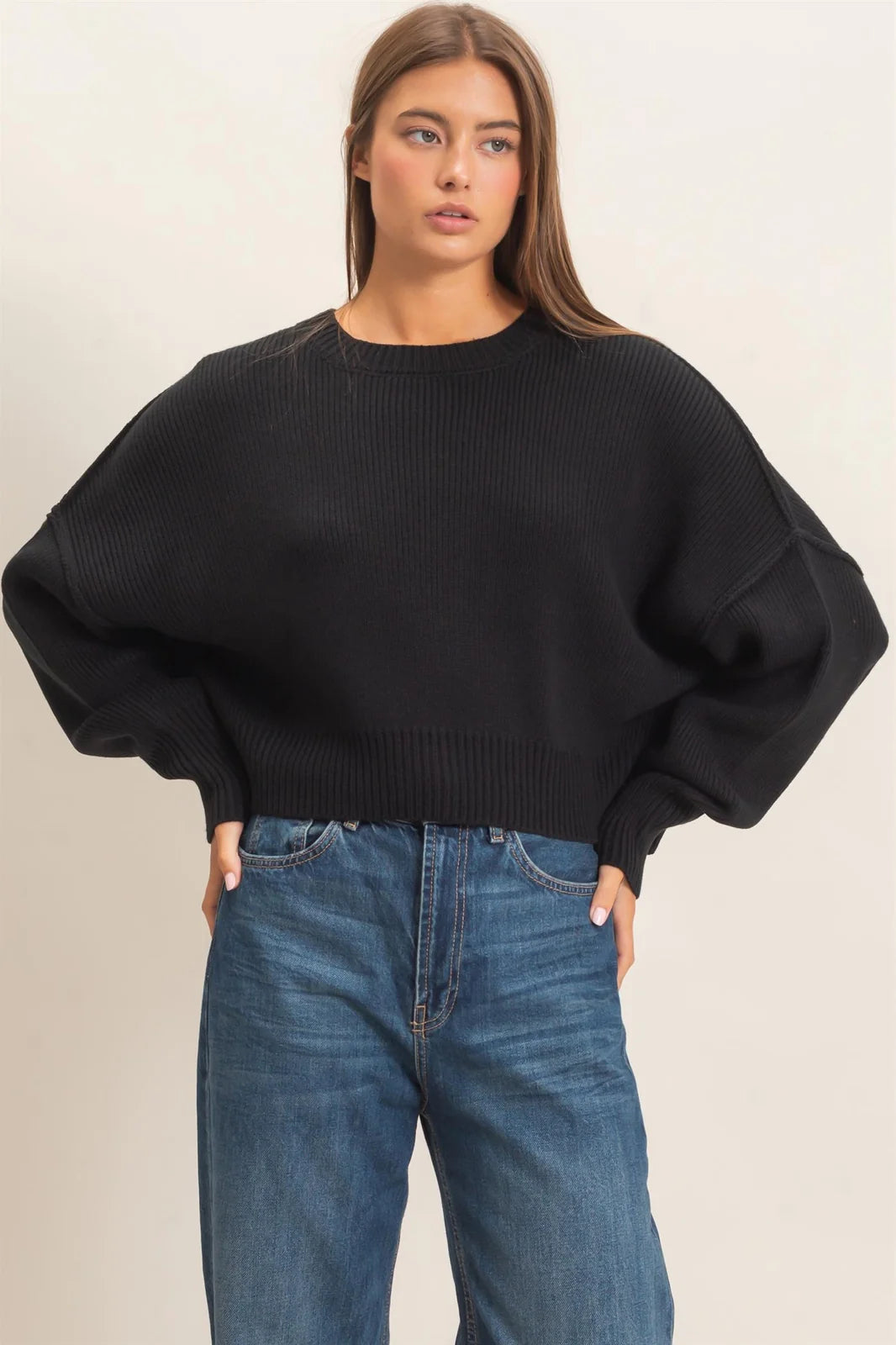 RIBBED DROP SHOULDER SWEATER