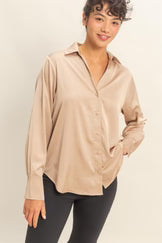 CLASSIC BUTTON DOWN SATIN BLOUSE