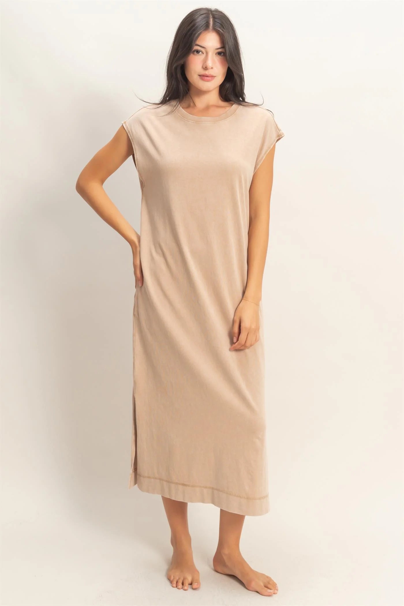 MINERAL WASH CAO SLEEVE MIDI DRES