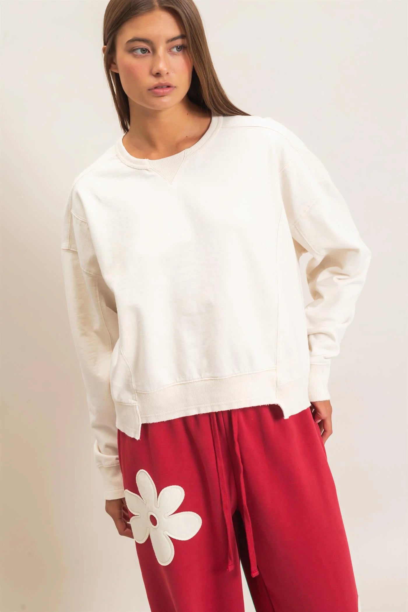 ACID WASH SEAM DETAIL CREW NECK SWEATSHIRT