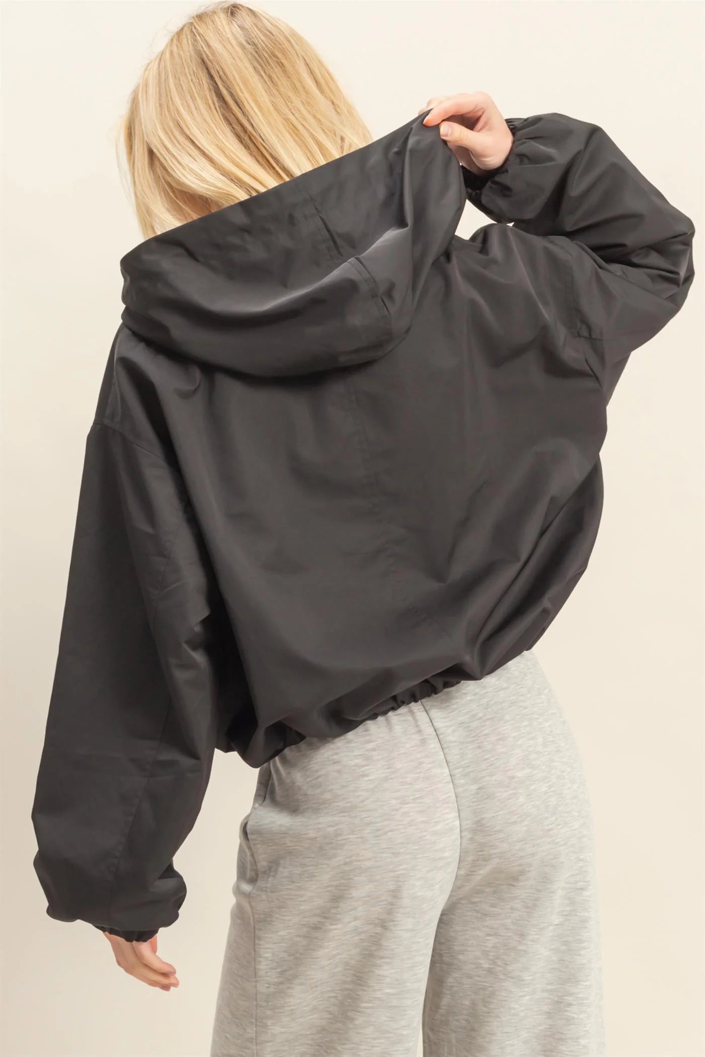 MODERN HOODED JACKET CINCHED ELASTIC HEM