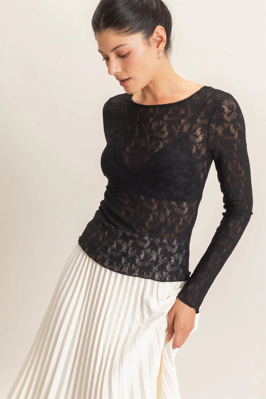 FLORAL LACE LONG SLEEVE TOP