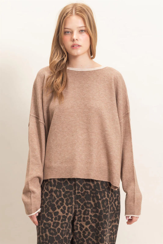 RELAXED WIDE NECK KNIT SWEATER