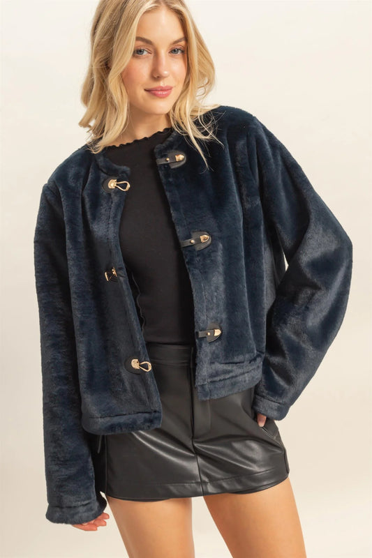 FAUX FUR TOGGLE FRONT JACKET