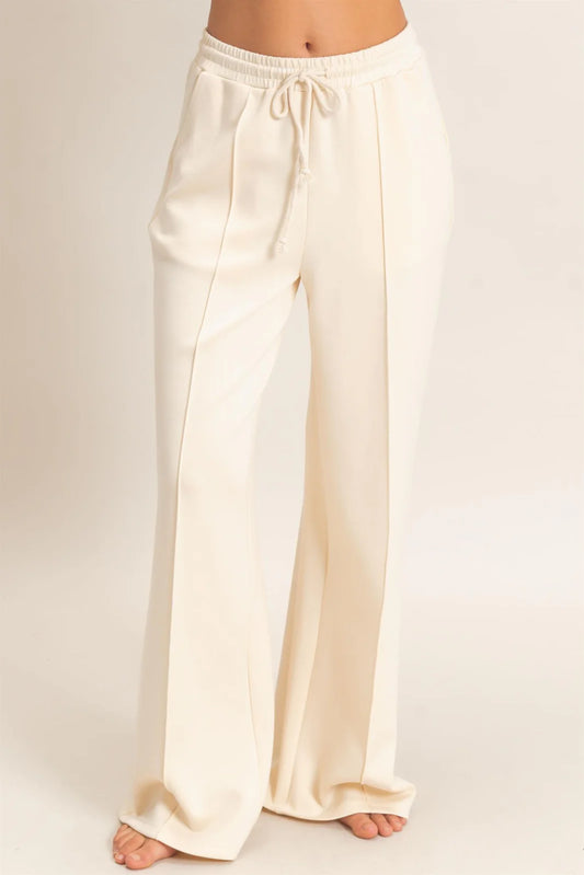 DRAWSTRING WAIST PINTUCK WIDE LEG PANTS