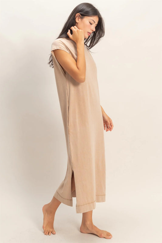 MINERAL WASH CAO SLEEVE MIDI DRES