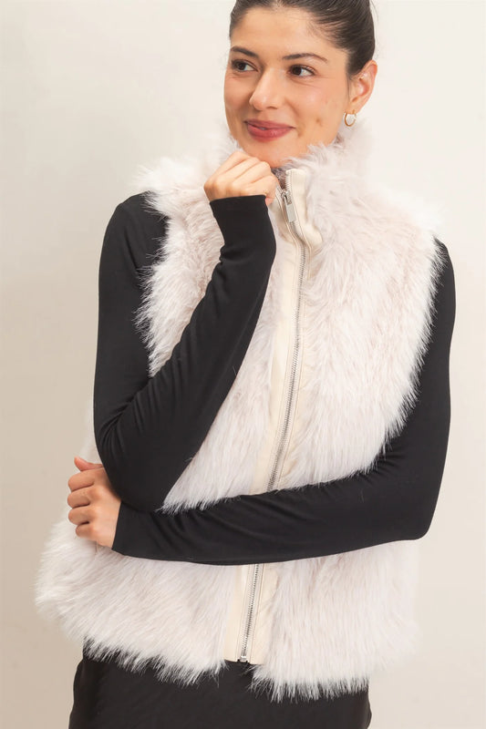 FAUX FUR ZIP-UP OUTERWEAR VEST