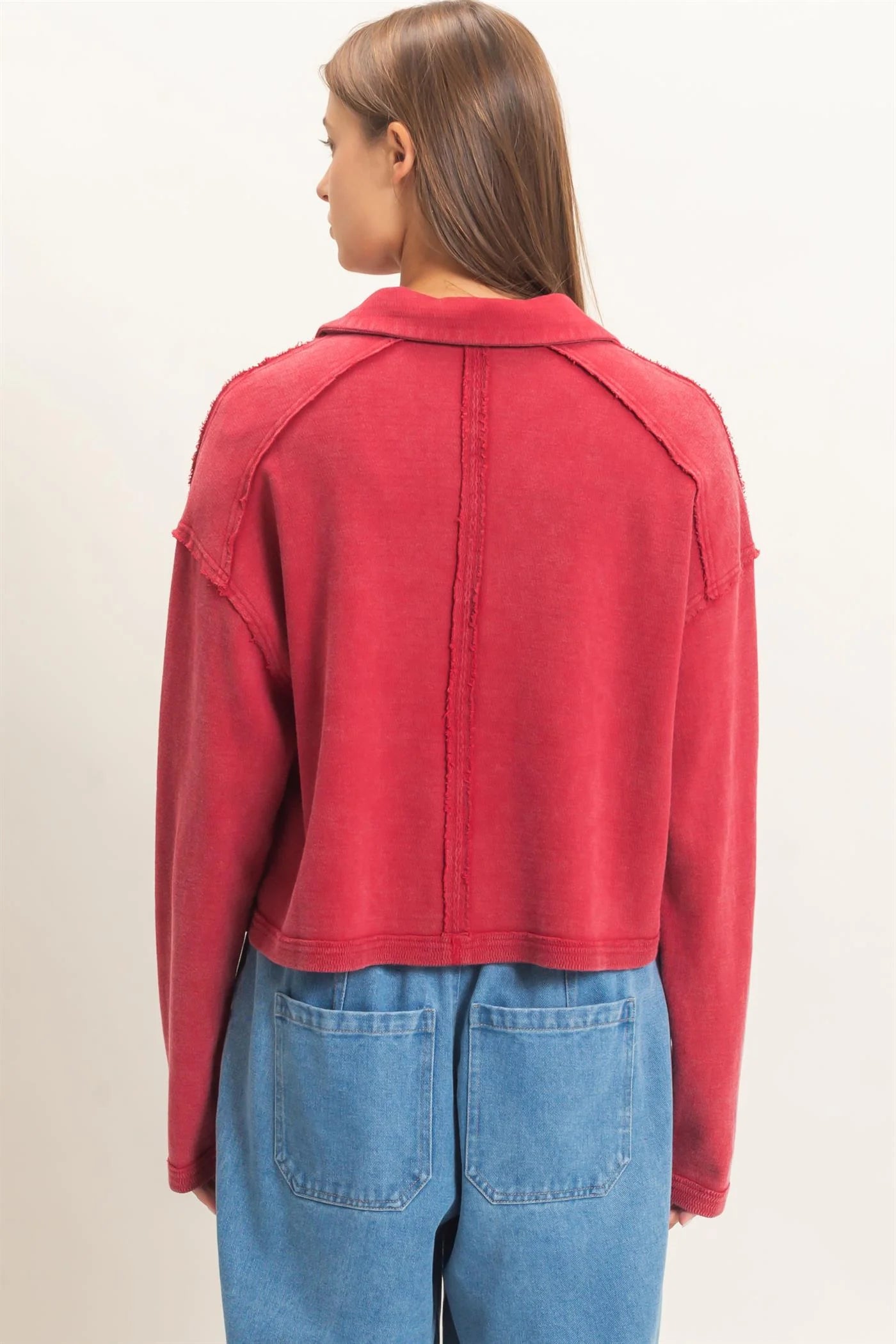 MINERAL WASH TEXTURED COLLAR TOP