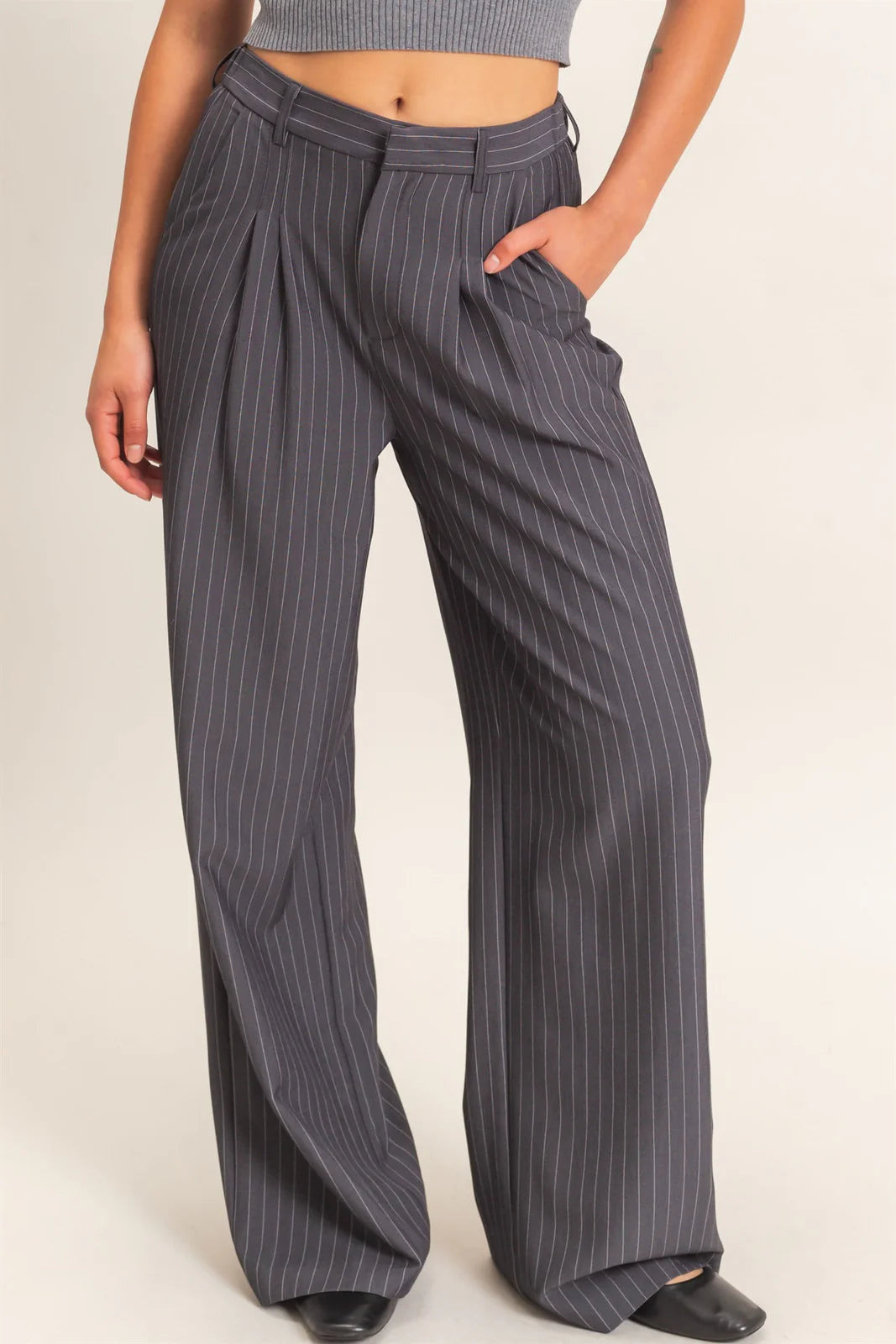 PINSTRIPE WIDE LEG TROUSERS