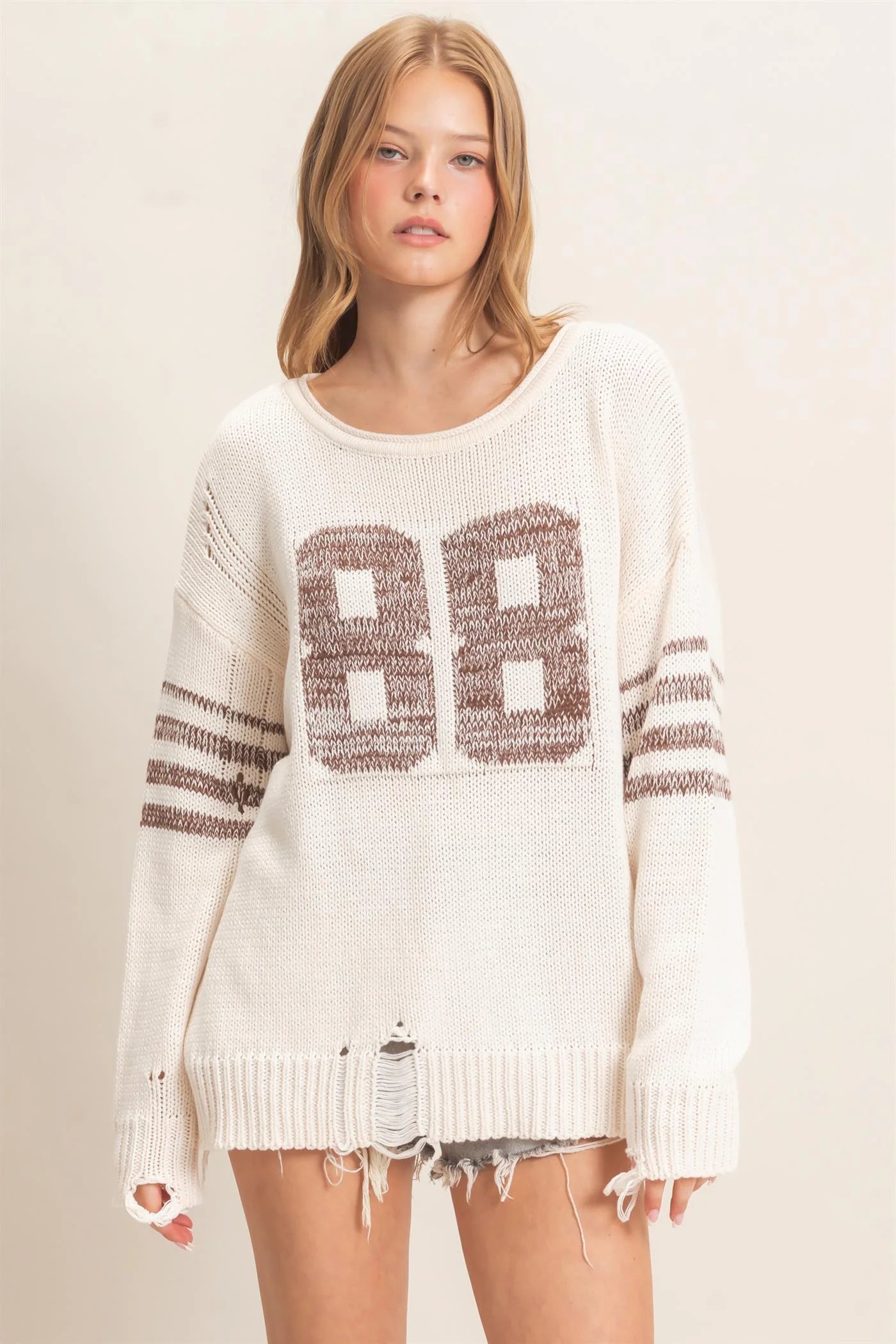 RELAXED KNIT NUMBER SWEATER