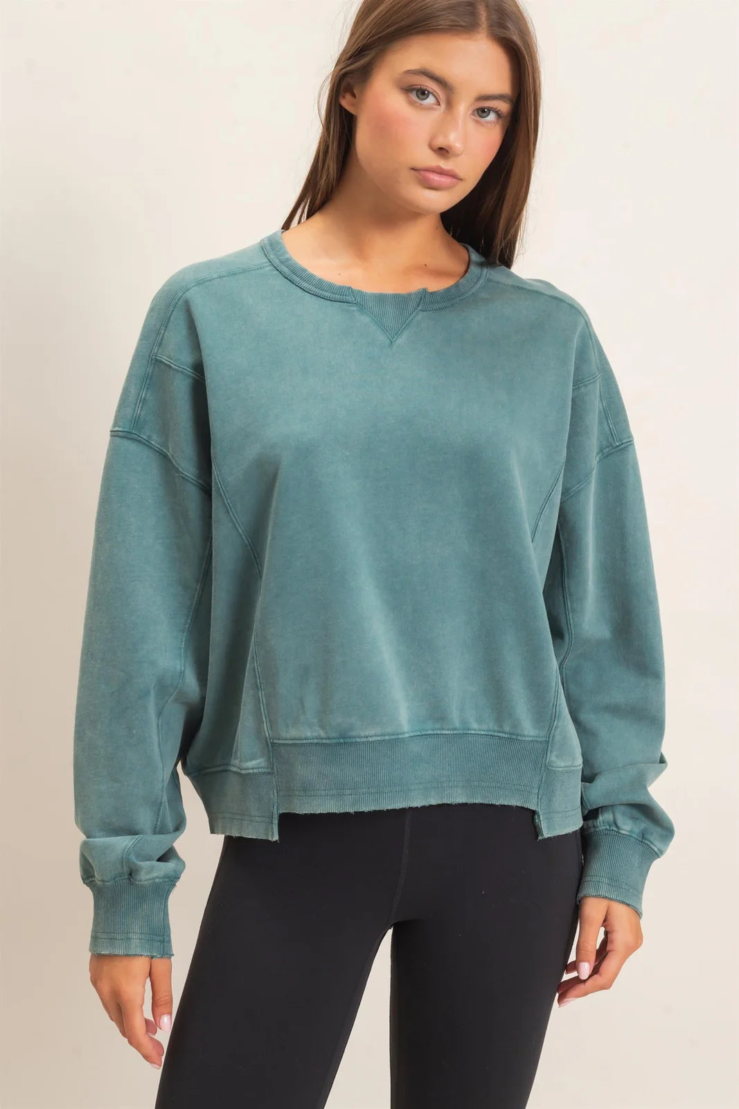 ACID WASH SEAM DETAIL CREW NECK SWEATSHIRT
