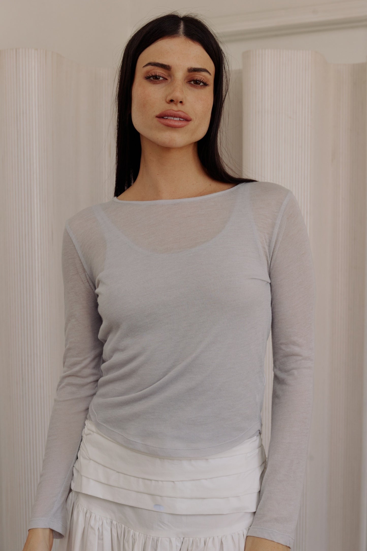 LIGHT WEIGHT SHEER CREW NECK WITH A SCOOP NECK TANK TOP