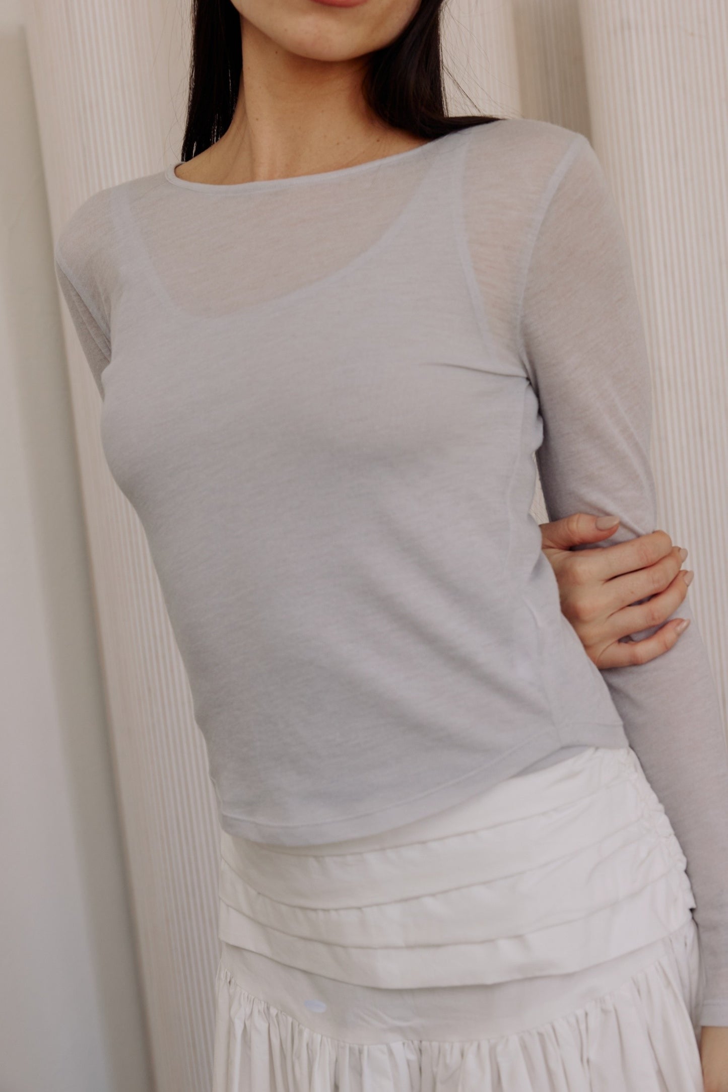 LIGHT WEIGHT SHEER CREW NECK WITH A SCOOP NECK TANK TOP