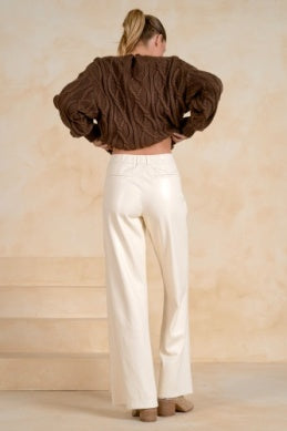 FAUX LEATER WIDE LEG TROUSER PANT