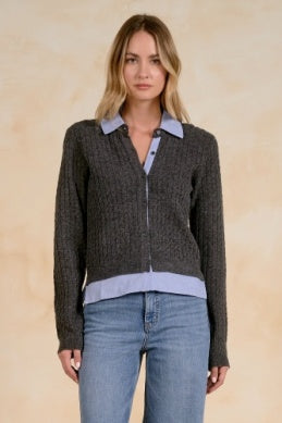 SWEATER CARDIGAN SOFT KNIT WITH CONTRASTING BUTTON DOWN