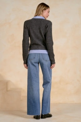 SWEATER CARDIGAN SOFT KNIT WITH CONTRASTING BUTTON DOWN
