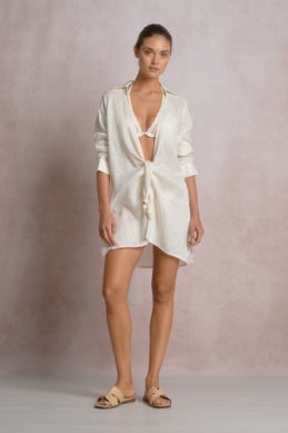 COLLARED LONG SLEEVE TIE TOP