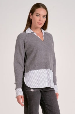 LONG SLEEVE KNIT SWEATER LAYERED LOOK UNDER BLOUSE