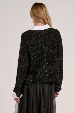 V-NECK SPARKLE SWEATER WITH PEEK A BOO WHITE BLOUSE