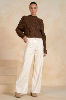 FAUX LEATER WIDE LEG TROUSER PANT