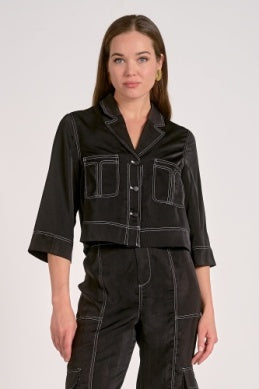 SILKK LIKE 3/4 SLEEVE BUTTON DOWN SHACKET