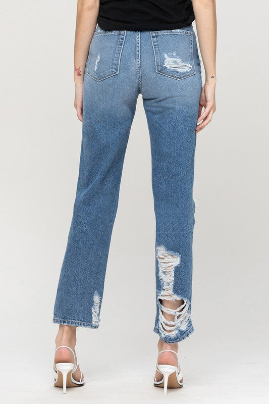 RIPPED HIGH RISE ANKLE JEANS