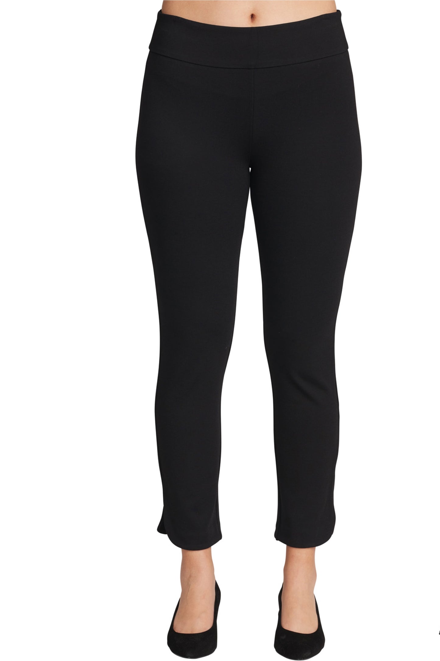 BLACK KNIT PULL ON PANT WITH SLIT BOTTOM