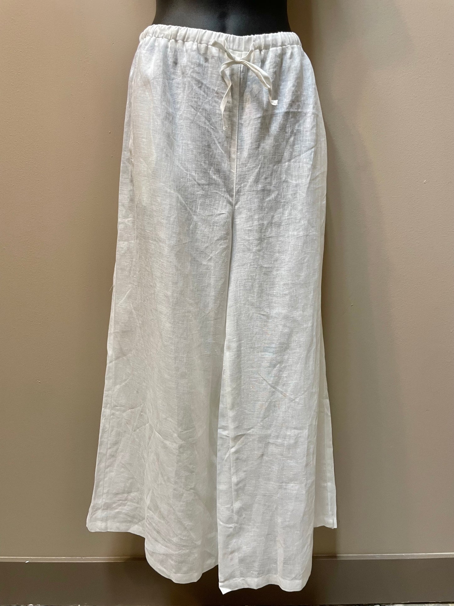 CROPPED WIDE LEG LINEN PANT, TIES AT WAIST