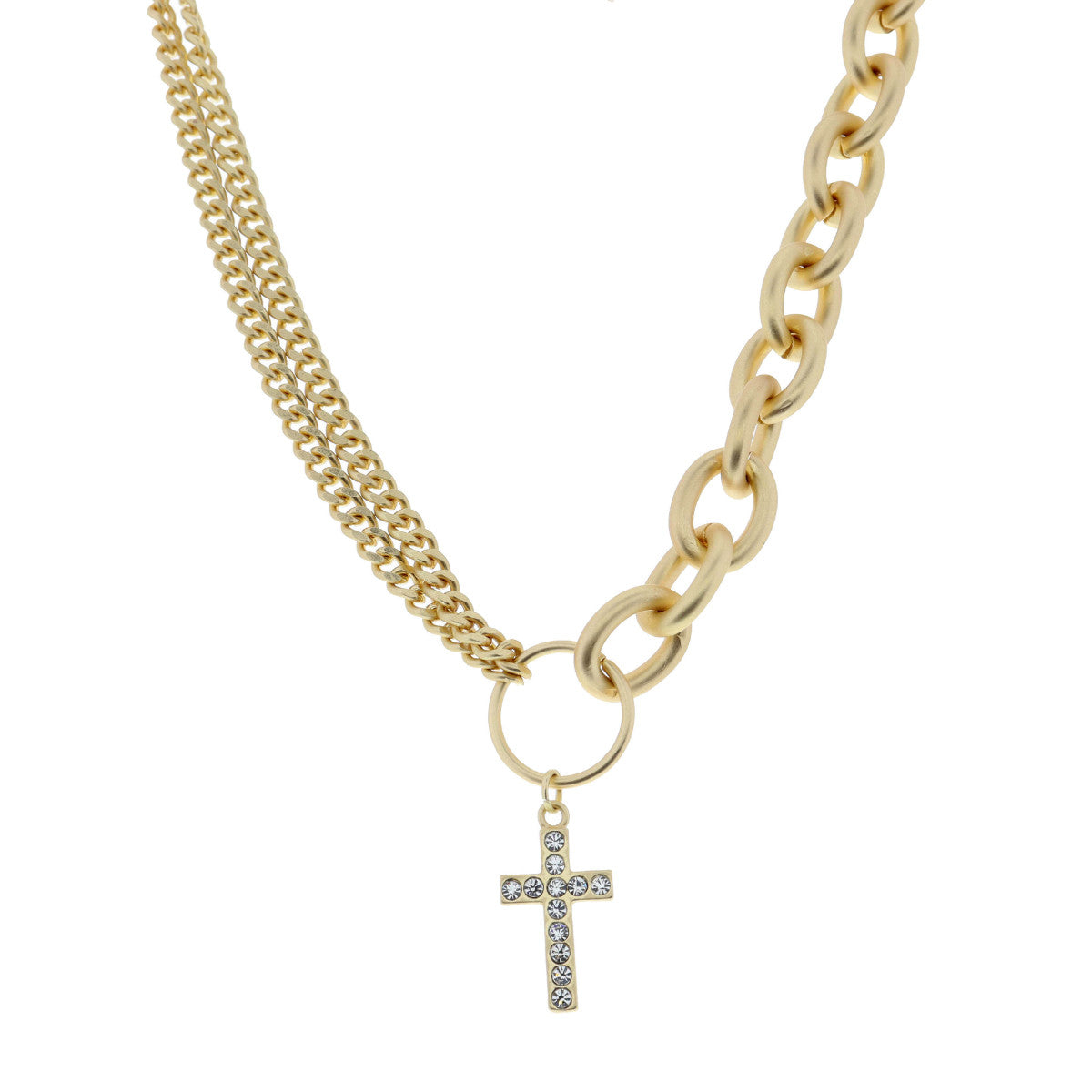 Crystal Cross Necklace in Gold