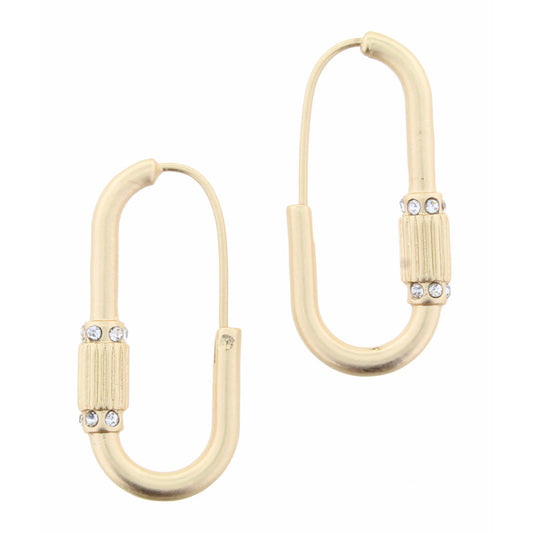 GOLD OVAL CARABINER WITH CRYSTAL ACCENTS EARRING