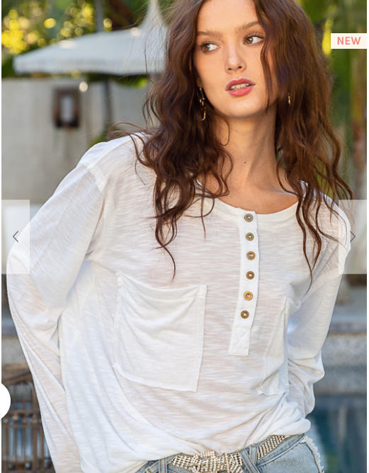 SOLID T-SHIRT W/ BUTTON DETAIL, OVERSIZED, LONG SLEEVES