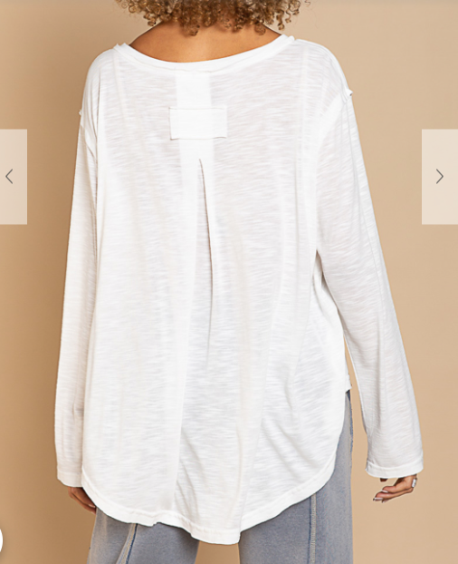 SOLID T-SHIRT W/ BUTTON DETAIL, OVERSIZED, LONG SLEEVES