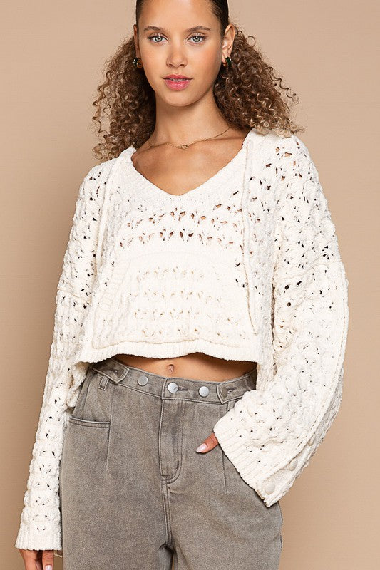 KNITTED CHENILLE HOODED SWEATER